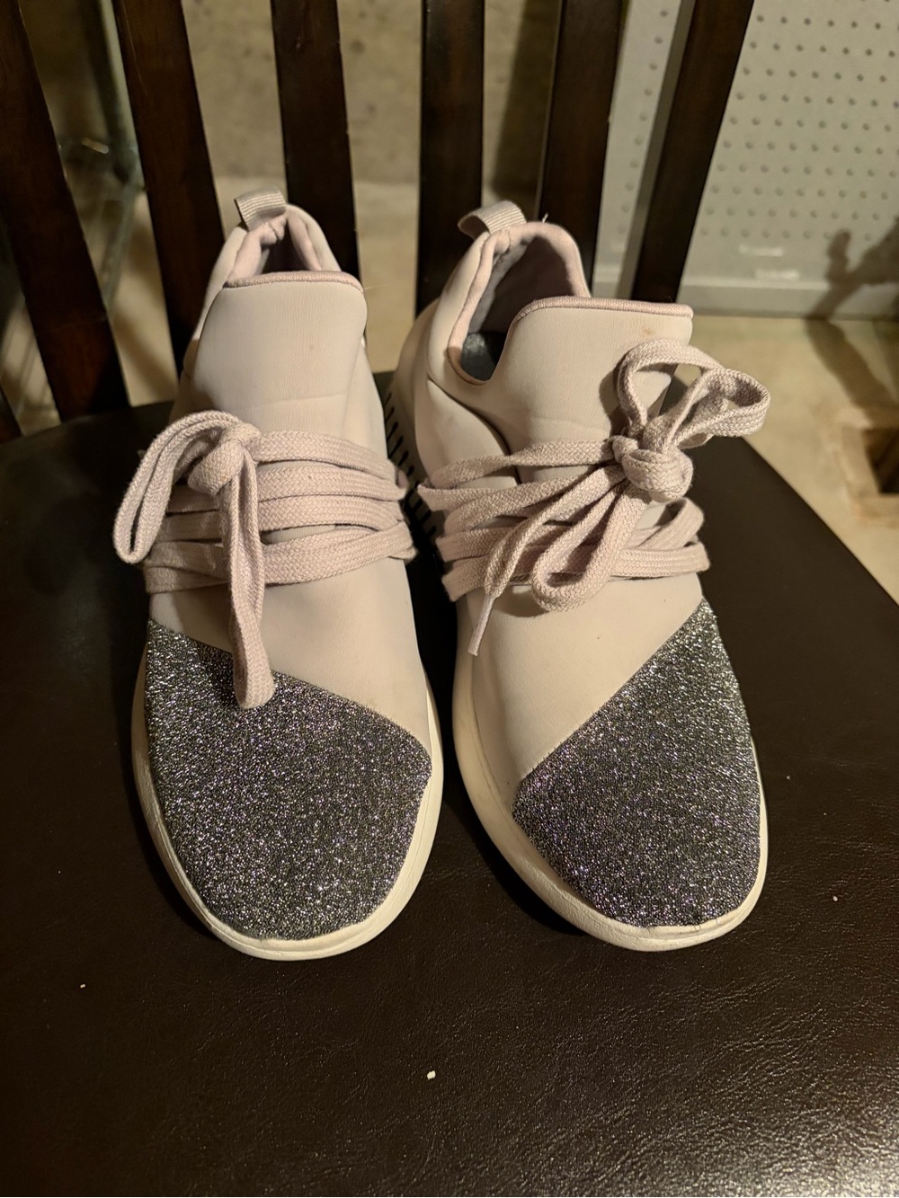 Buckle Pink Slip-On Sneakers with Silver Glitter Toes